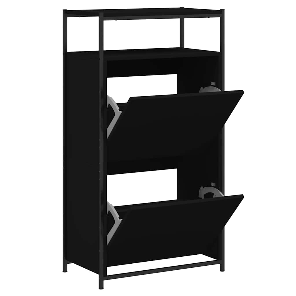Schoenenkast 60x34x112 cm bewerkt hout zwart is nu te koop bij PeponiXL, paradijselijk wonen!