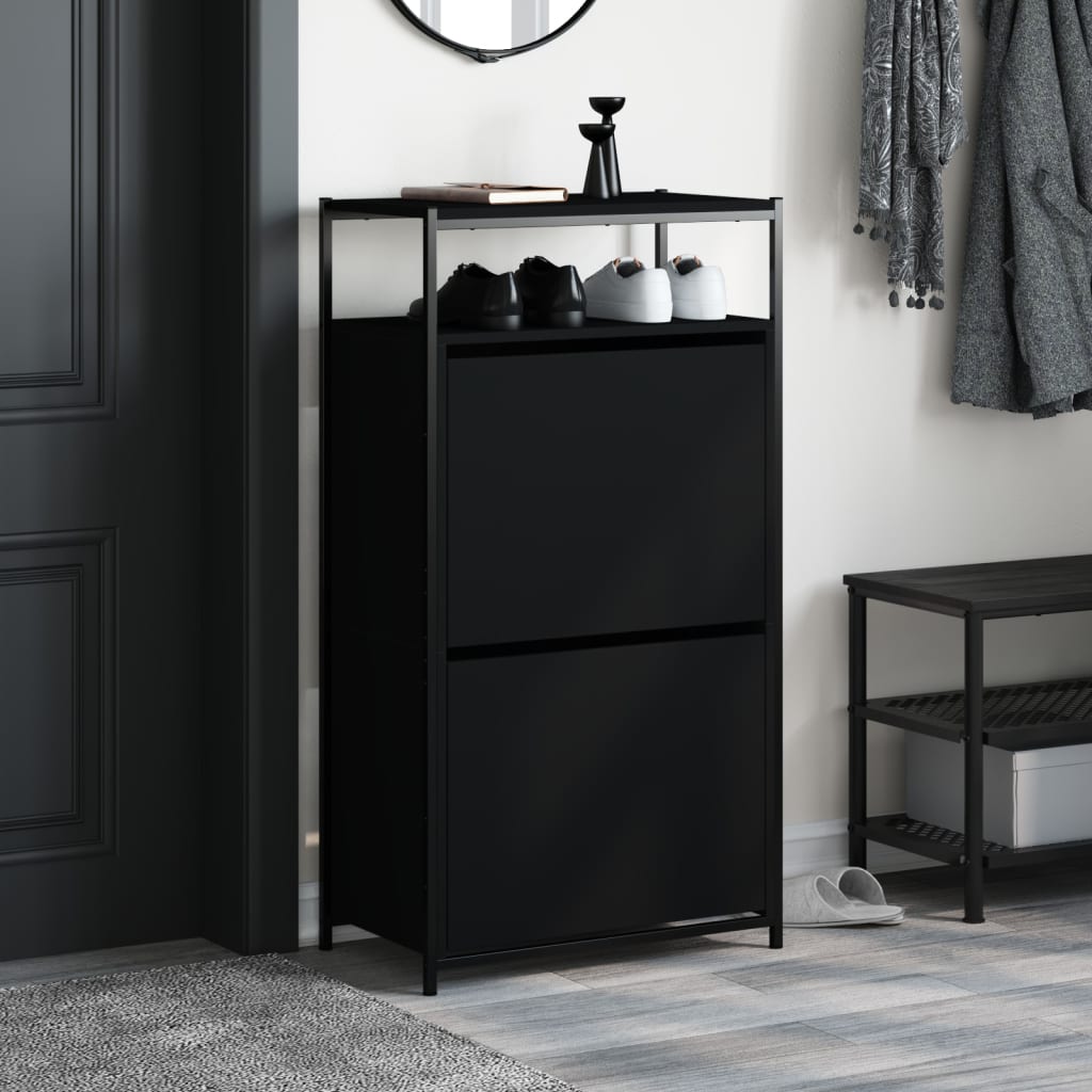 Schoenenkast 60x34x112 cm bewerkt hout zwart is nu te koop bij PeponiXL, paradijselijk wonen!
