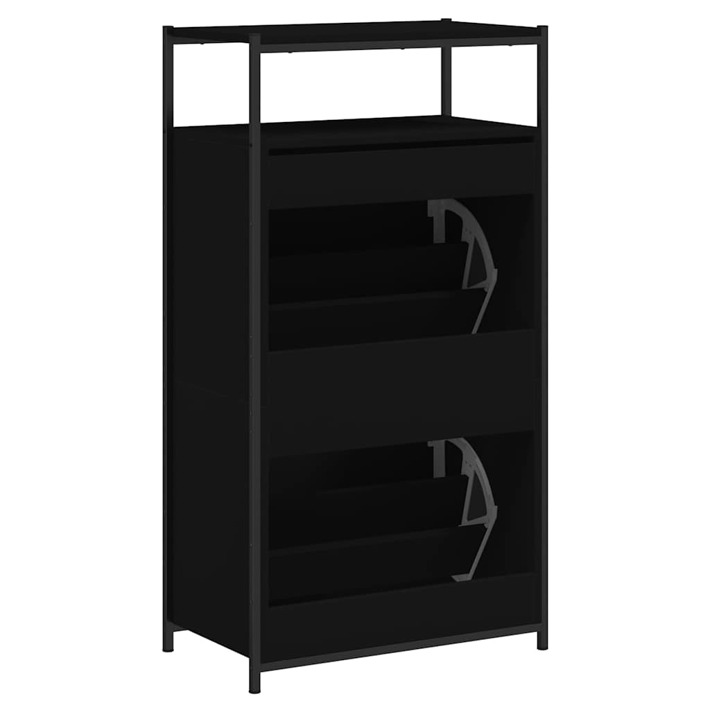 Schoenenkast 60x34x112 cm bewerkt hout zwart is nu te koop bij PeponiXL, paradijselijk wonen!
