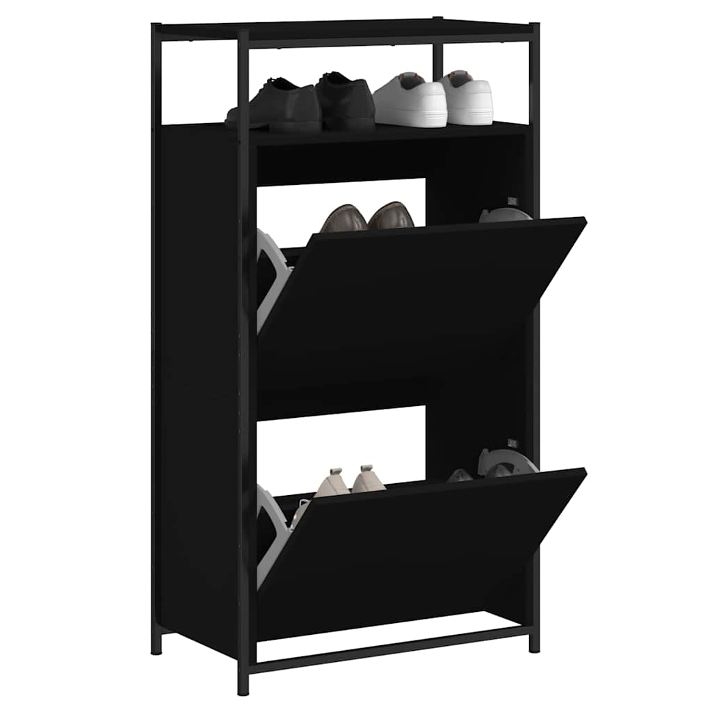 Schoenenkast 60x34x112 cm bewerkt hout zwart is nu te koop bij PeponiXL, paradijselijk wonen!