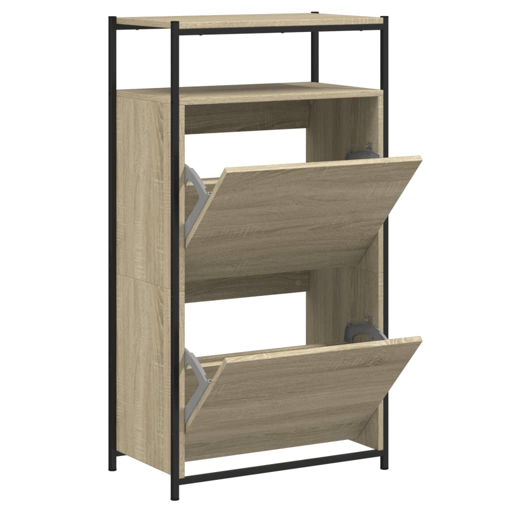 Schoenenkast 60x34x112 cm bewerkt hout sonoma eikenkleurig is nu te koop bij PeponiXL, paradijselijk wonen!