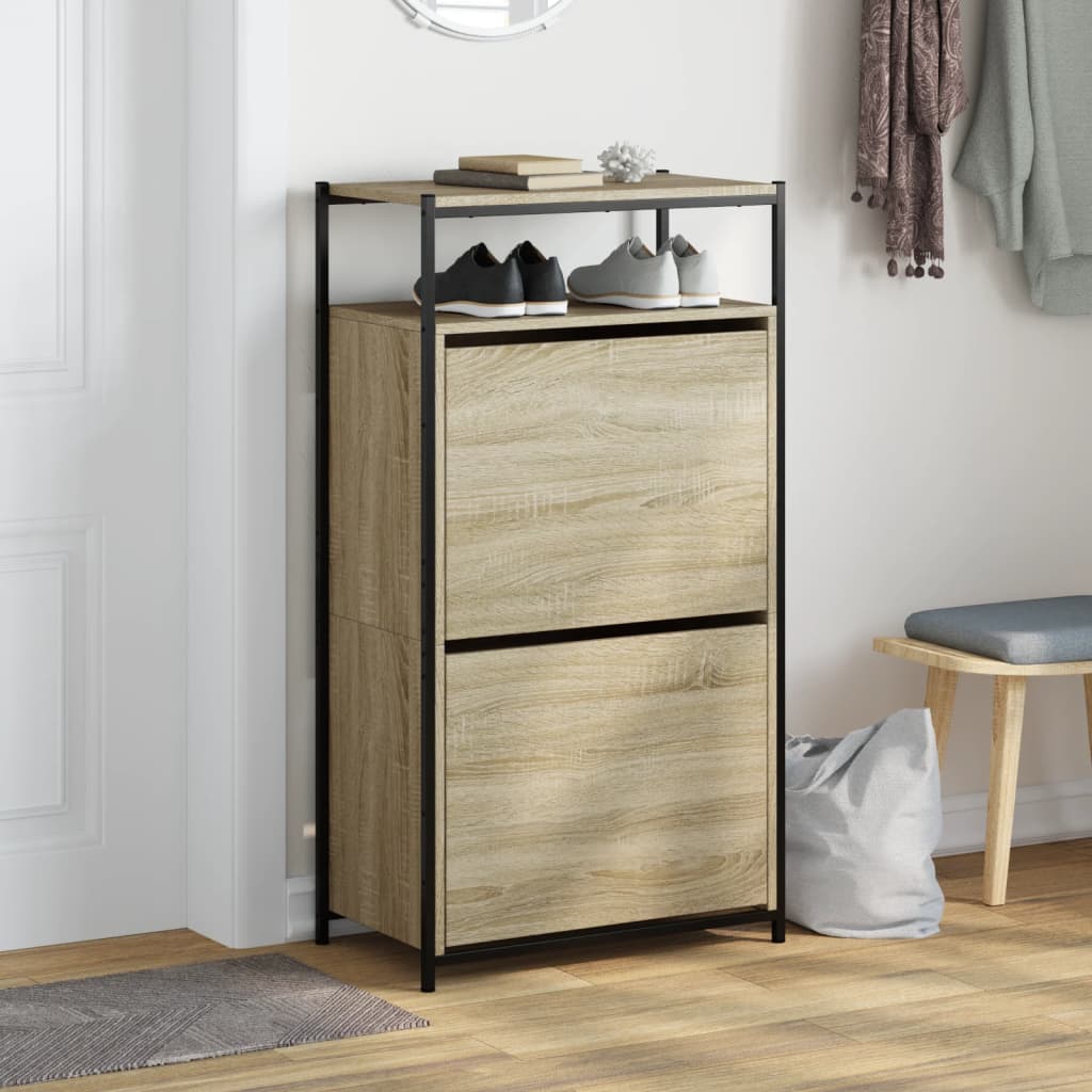 Schoenenkast 60x34x112 cm bewerkt hout sonoma eikenkleurig is nu te koop bij PeponiXL, paradijselijk wonen!
