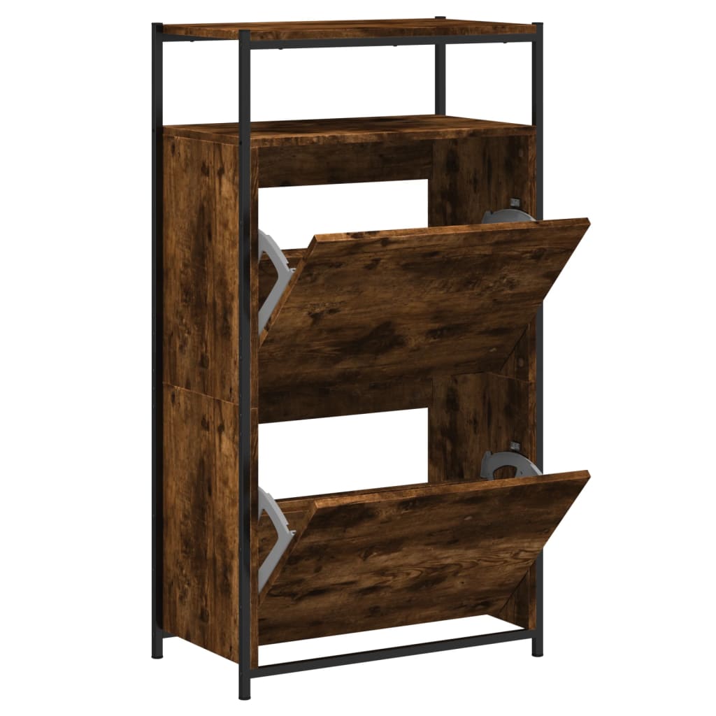Schoenenkast 60x34x112 cm bewerkt hout gerookt eikenkleurig is nu te koop bij PeponiXL, paradijselijk wonen!