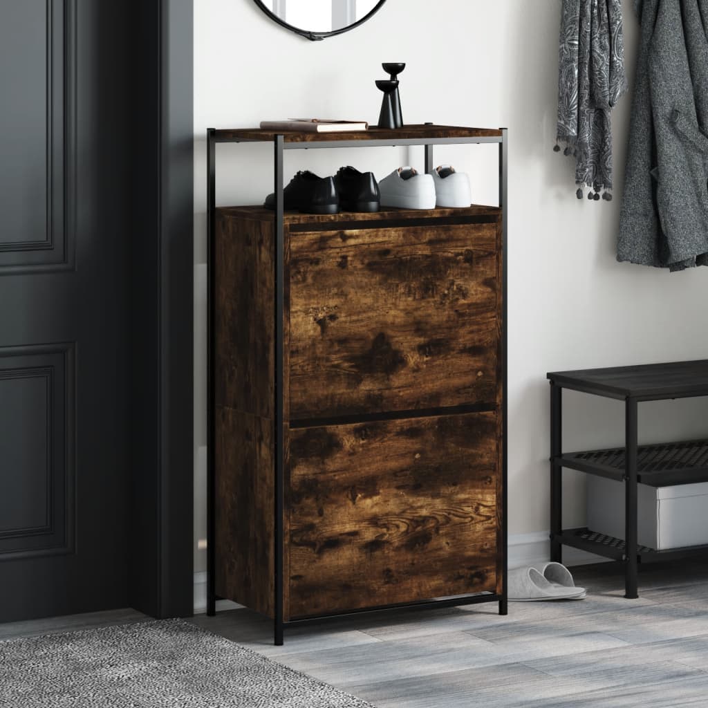 Schoenenkast 60x34x112 cm bewerkt hout gerookt eikenkleurig is nu te koop bij PeponiXL, paradijselijk wonen!
