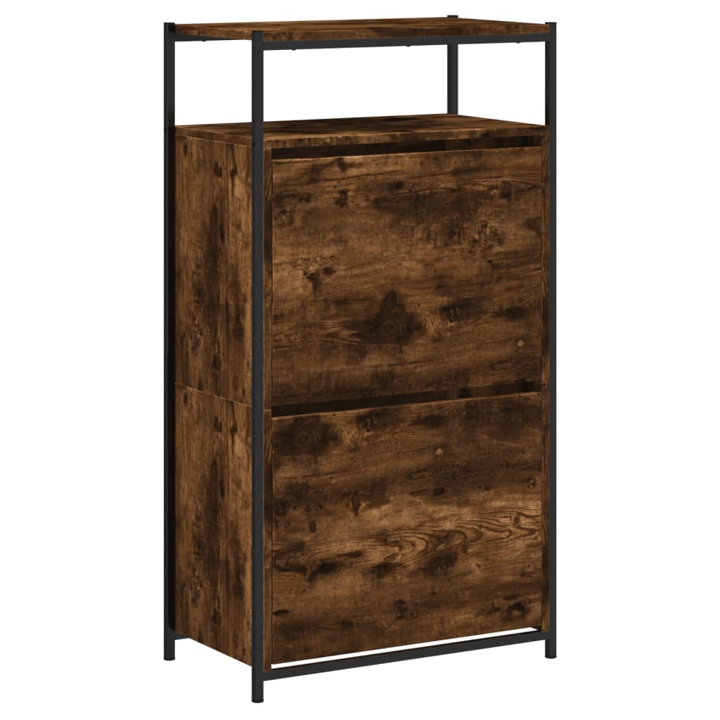 Schoenenkast 60x34x112 cm bewerkt hout gerookt eikenkleurig is nu te koop bij PeponiXL, paradijselijk wonen!