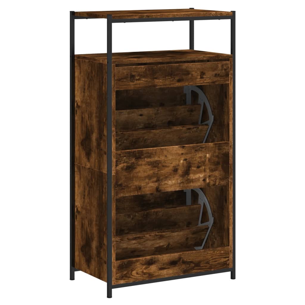 Schoenenkast 60x34x112 cm bewerkt hout gerookt eikenkleurig is nu te koop bij PeponiXL, paradijselijk wonen!