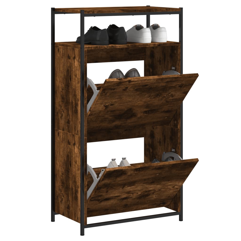 Schoenenkast 60x34x112 cm bewerkt hout gerookt eikenkleurig is nu te koop bij PeponiXL, paradijselijk wonen!