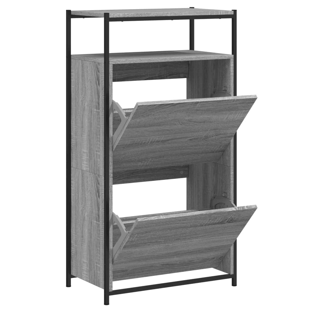 Schoenenkast 60x34x112 cm bewerkt hout grijs sonoma eikenkleur is nu te koop bij PeponiXL, paradijselijk wonen!
