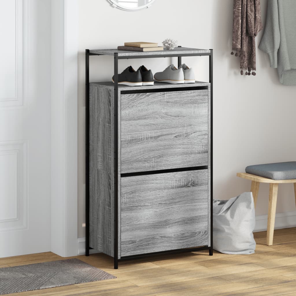 Schoenenkast 60x34x112 cm bewerkt hout grijs sonoma eikenkleur is nu te koop bij PeponiXL, paradijselijk wonen!
