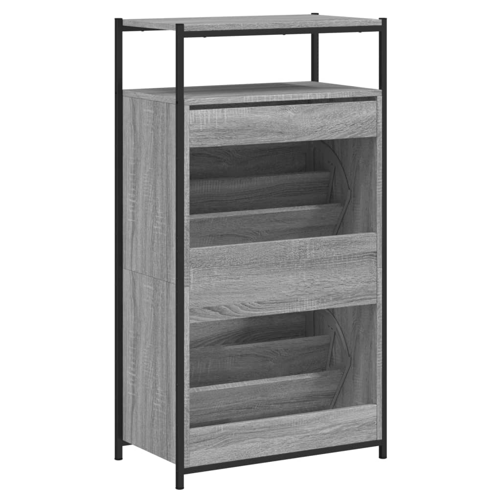 Schoenenkast 60x34x112 cm bewerkt hout grijs sonoma eikenkleur is nu te koop bij PeponiXL, paradijselijk wonen!