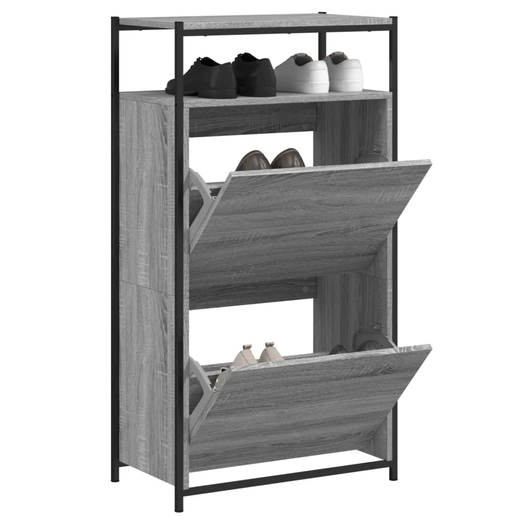 Schoenenkast 60x34x112 cm bewerkt hout grijs sonoma eikenkleur is nu te koop bij PeponiXL, paradijselijk wonen!