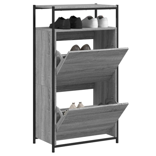 Schoenenkast 60x34x112 cm bewerkt hout grijs sonoma eikenkleur is nu te koop bij PeponiXL, paradijselijk wonen!
