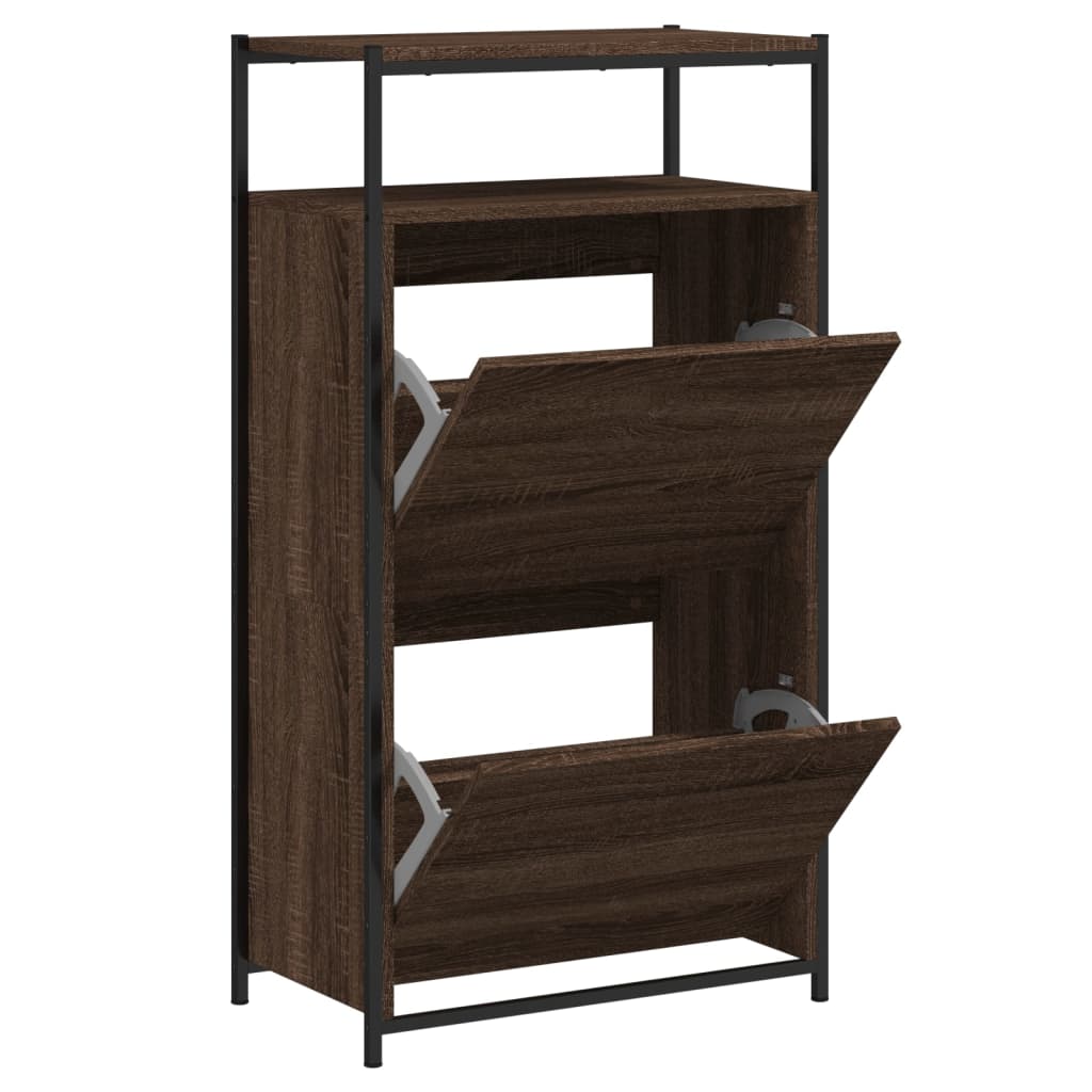 Schoenenkast 60x34x112 cm bewerkt hout bruin eikenkleur is nu te koop bij PeponiXL, paradijselijk wonen!