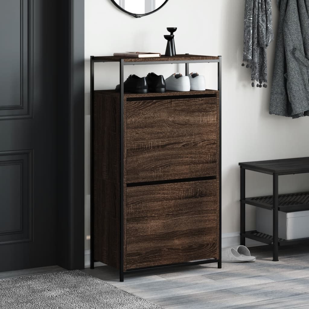 Schoenenkast 60x34x112 cm bewerkt hout bruin eikenkleur is nu te koop bij PeponiXL, paradijselijk wonen!