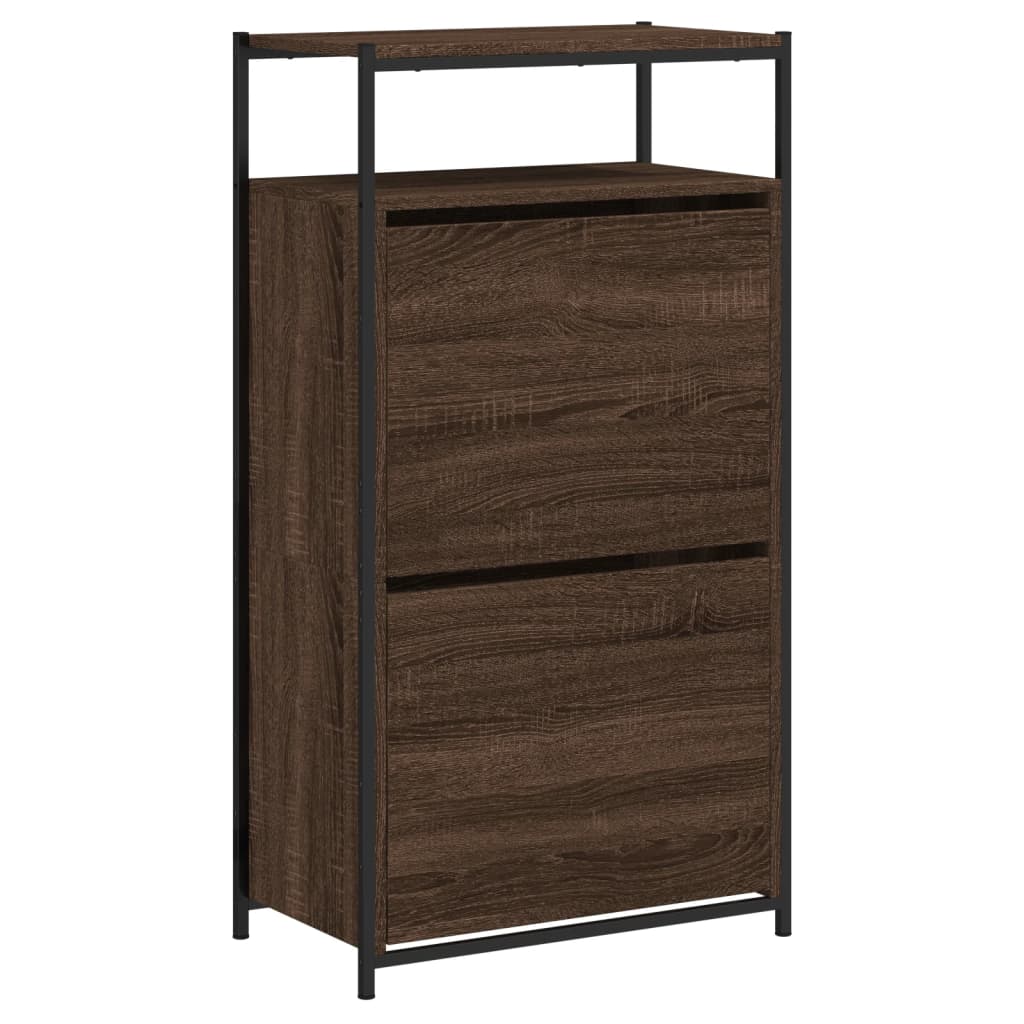 Schoenenkast 60x34x112 cm bewerkt hout bruin eikenkleur is nu te koop bij PeponiXL, paradijselijk wonen!
