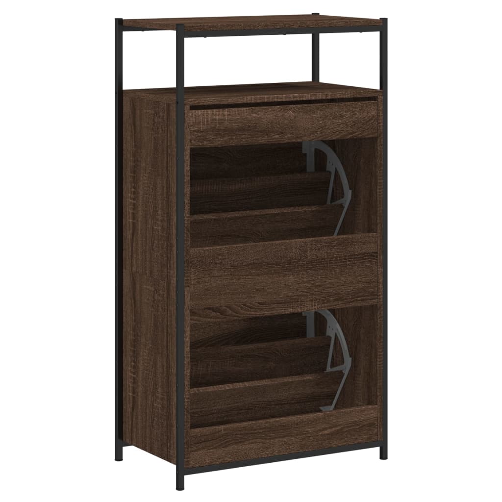 Schoenenkast 60x34x112 cm bewerkt hout bruin eikenkleur is nu te koop bij PeponiXL, paradijselijk wonen!