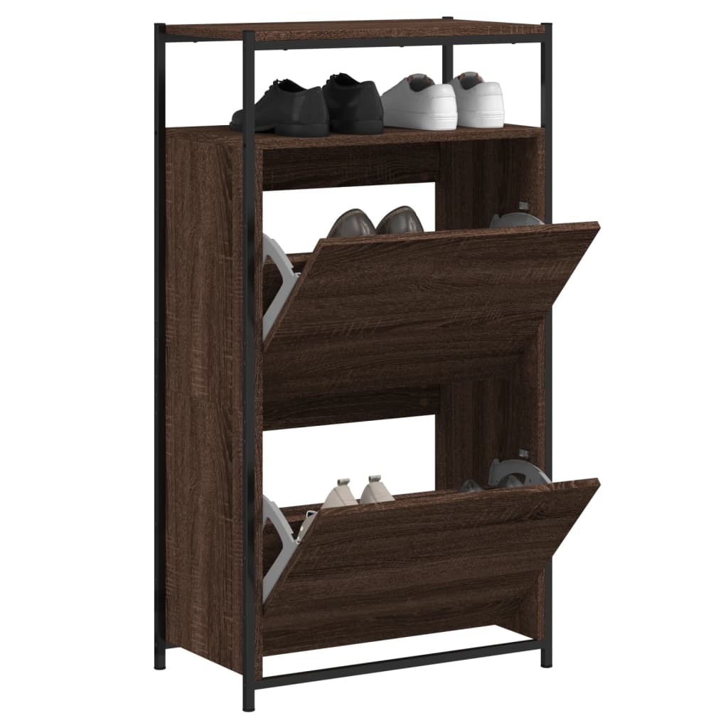Schoenenkast 60x34x112 cm bewerkt hout bruin eikenkleur is nu te koop bij PeponiXL, paradijselijk wonen!