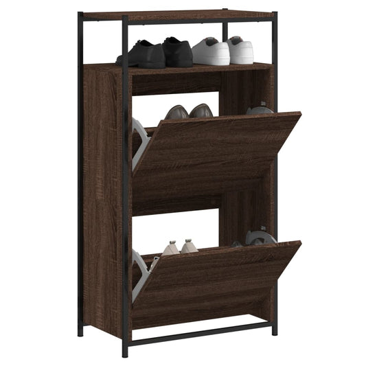 Schoenenkast 60x34x112 cm bewerkt hout bruin eikenkleur is nu te koop bij PeponiXL, paradijselijk wonen!