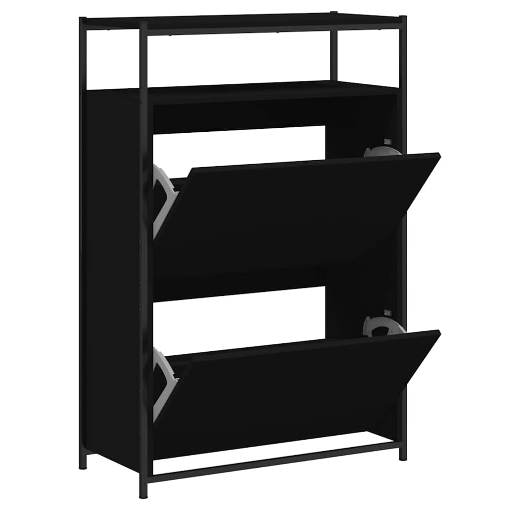 Schoenenkast 75x34x112 cm bewerkt hout zwart is nu te koop bij PeponiXL, paradijselijk wonen!