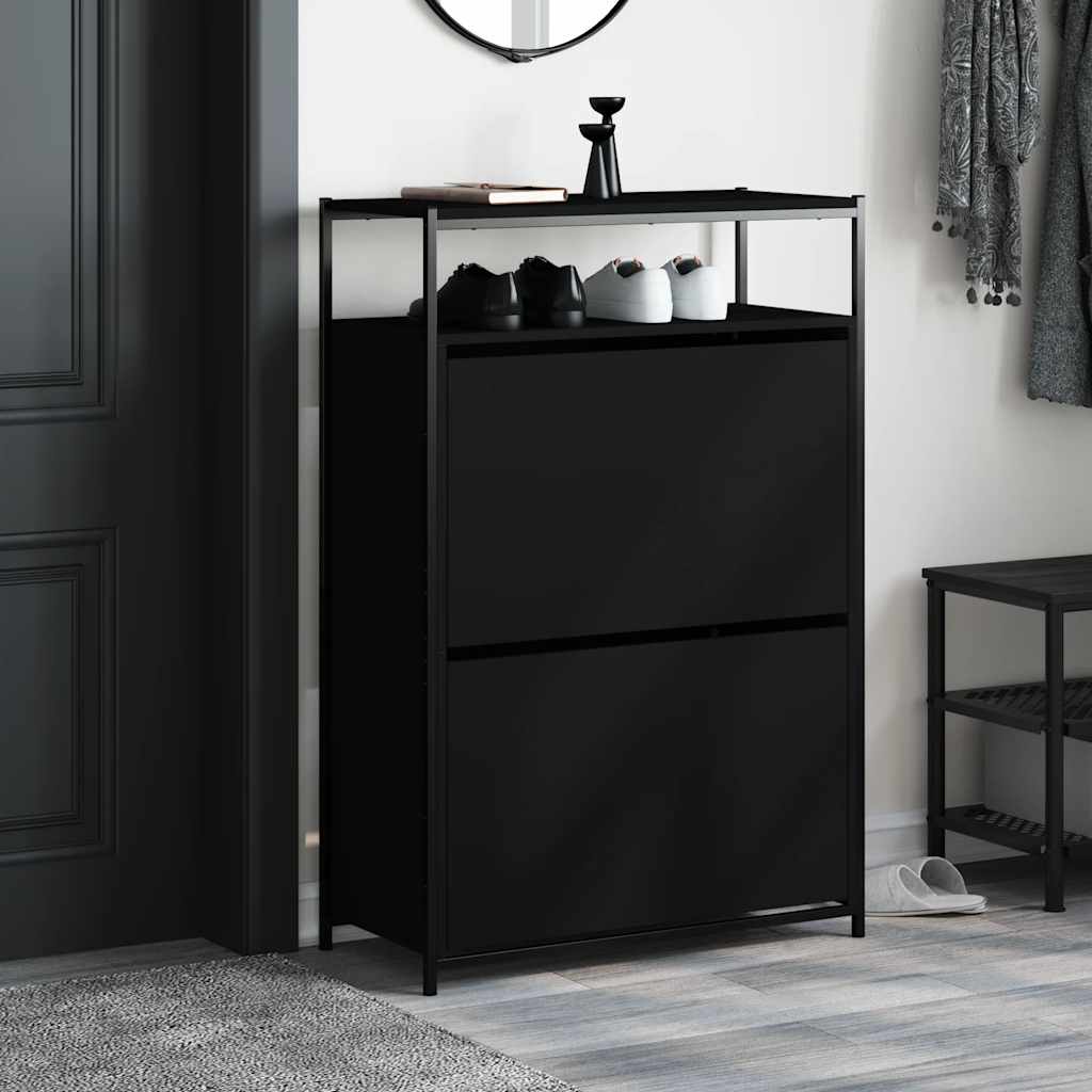 Schoenenkast 75x34x112 cm bewerkt hout zwart is nu te koop bij PeponiXL, paradijselijk wonen!
