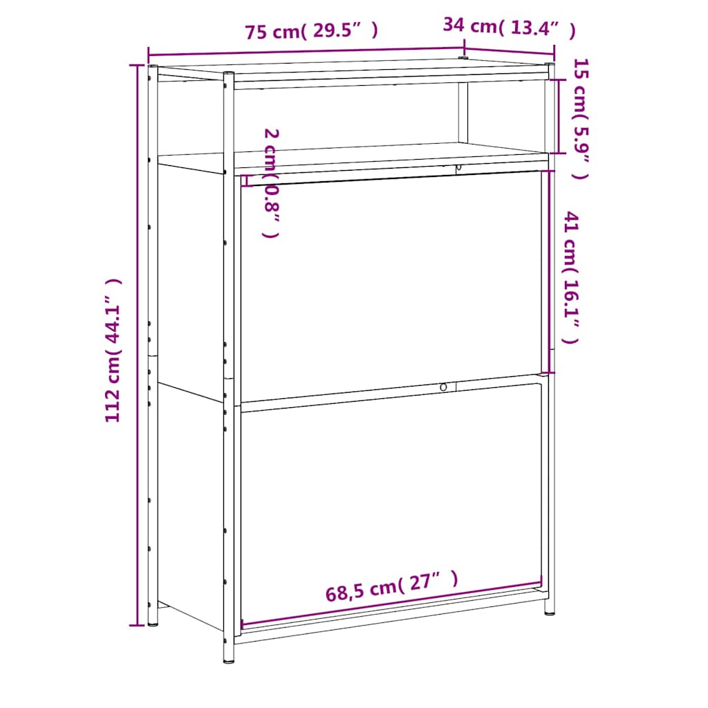 Schoenenkast 75x34x112 cm bewerkt hout zwart is nu te koop bij PeponiXL, paradijselijk wonen!