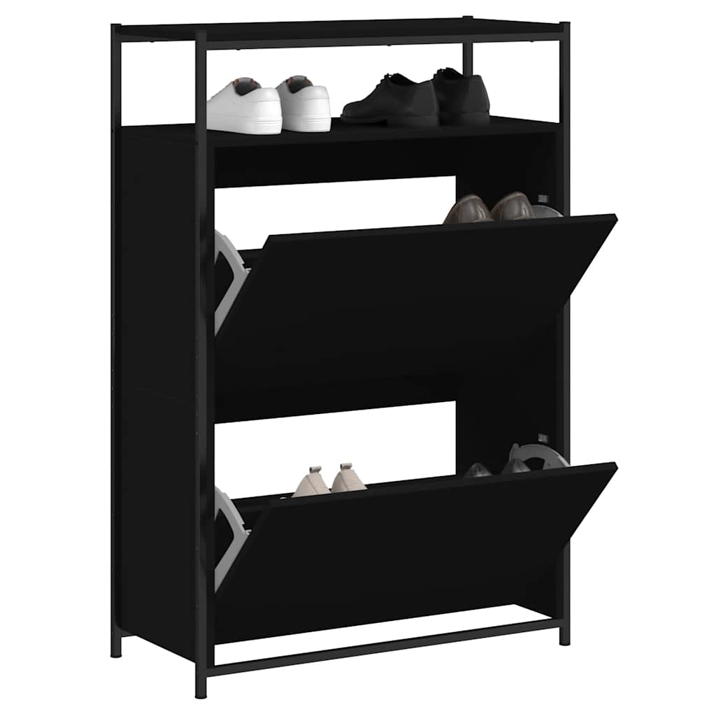 Schoenenkast 75x34x112 cm bewerkt hout zwart is nu te koop bij PeponiXL, paradijselijk wonen!