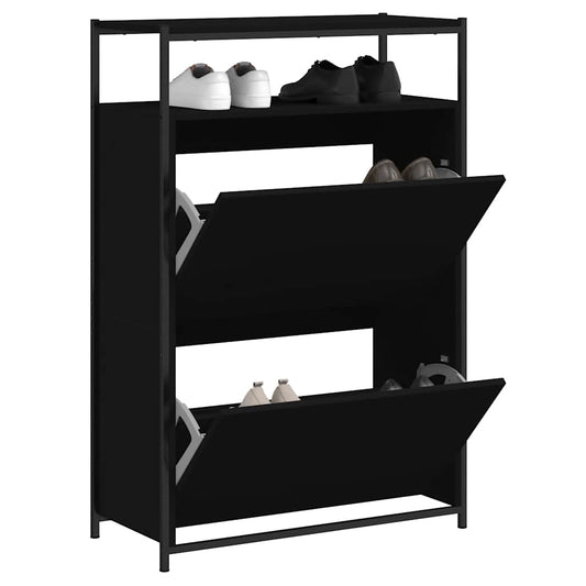 Schoenenkast 75x34x112 cm bewerkt hout zwart is nu te koop bij PeponiXL, paradijselijk wonen!