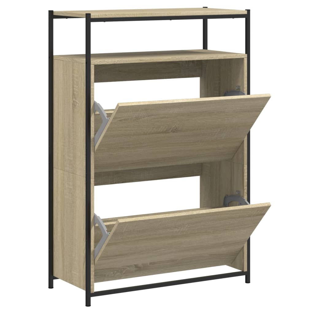 Schoenenkast 75x34x112 cm bewerkt hout sonoma eikenkleurig is nu te koop bij PeponiXL, paradijselijk wonen!