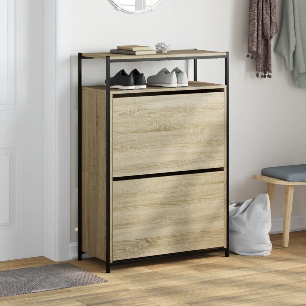 Schoenenkast 75x34x112 cm bewerkt hout sonoma eikenkleurig is nu te koop bij PeponiXL, paradijselijk wonen!