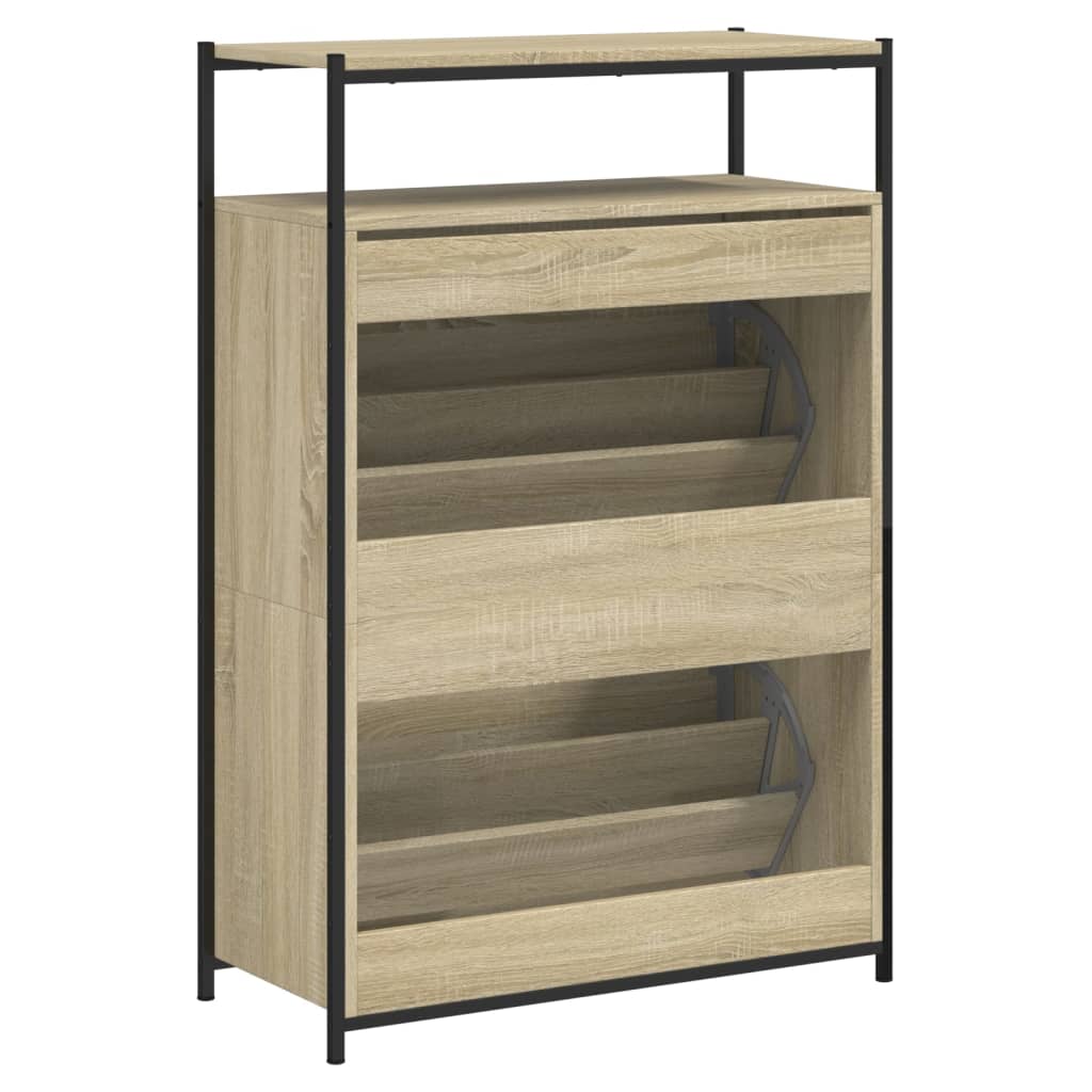 Schoenenkast 75x34x112 cm bewerkt hout sonoma eikenkleurig is nu te koop bij PeponiXL, paradijselijk wonen!