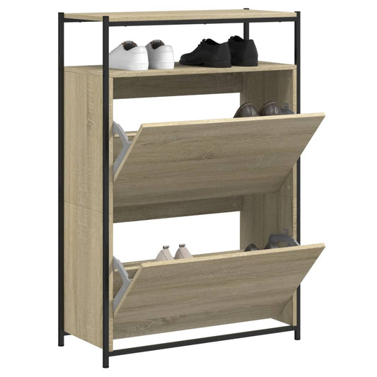 Schoenenkast 75x34x112 cm bewerkt hout sonoma eikenkleurig is nu te koop bij PeponiXL, paradijselijk wonen!