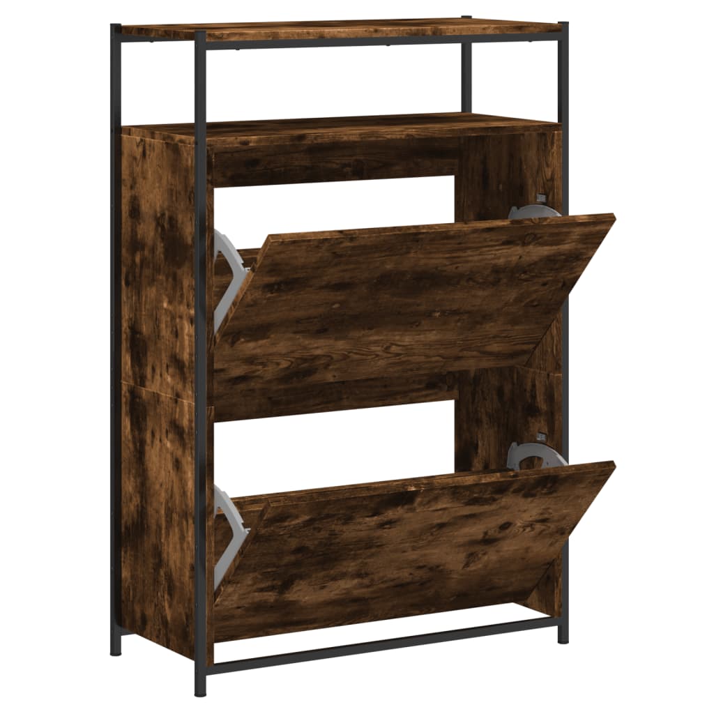 Schoenenkast 75x34x112 cm bewerkt hout gerookt eikenkleurig is nu te koop bij PeponiXL, paradijselijk wonen!