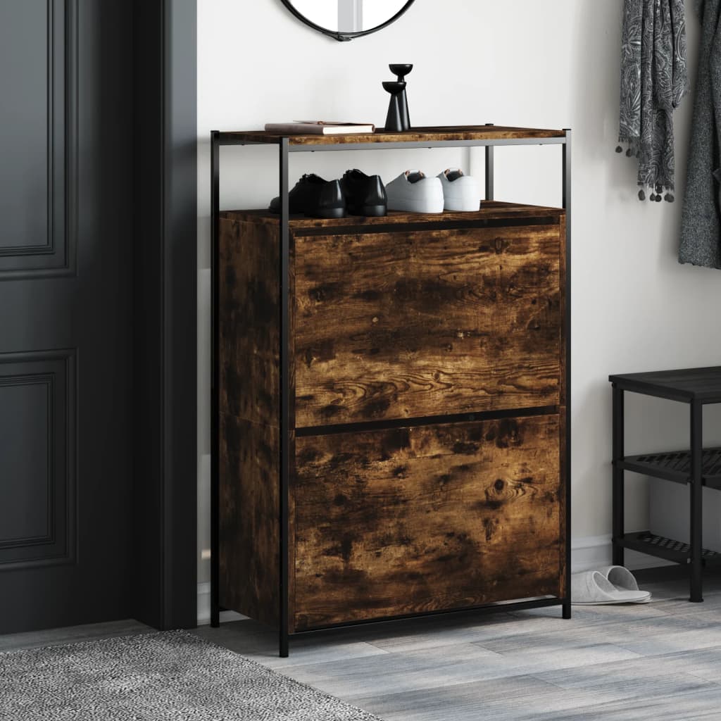 Schoenenkast 75x34x112 cm bewerkt hout gerookt eikenkleurig is nu te koop bij PeponiXL, paradijselijk wonen!