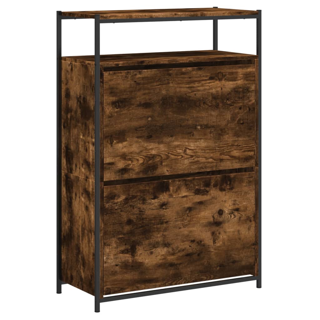 Schoenenkast 75x34x112 cm bewerkt hout gerookt eikenkleurig is nu te koop bij PeponiXL, paradijselijk wonen!