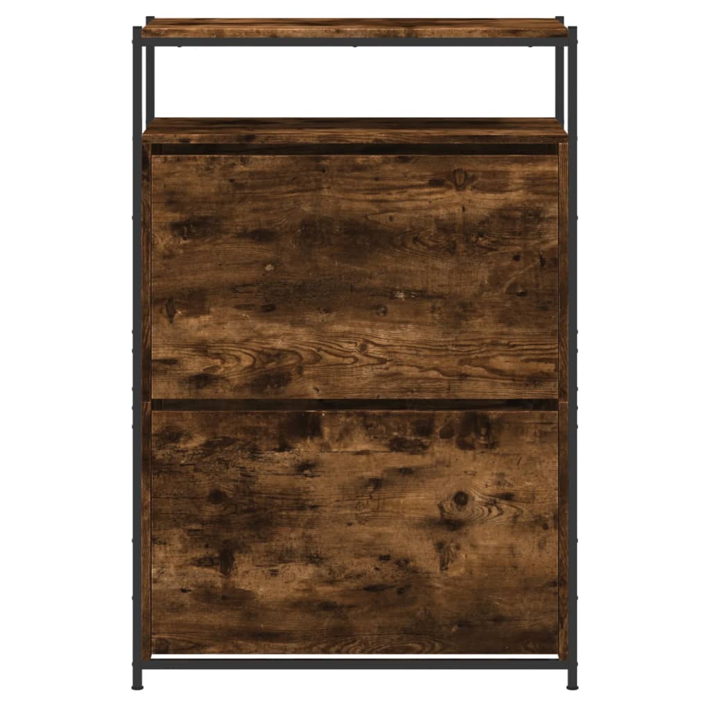 Schoenenkast 75x34x112 cm bewerkt hout gerookt eikenkleurig is nu te koop bij PeponiXL, paradijselijk wonen!