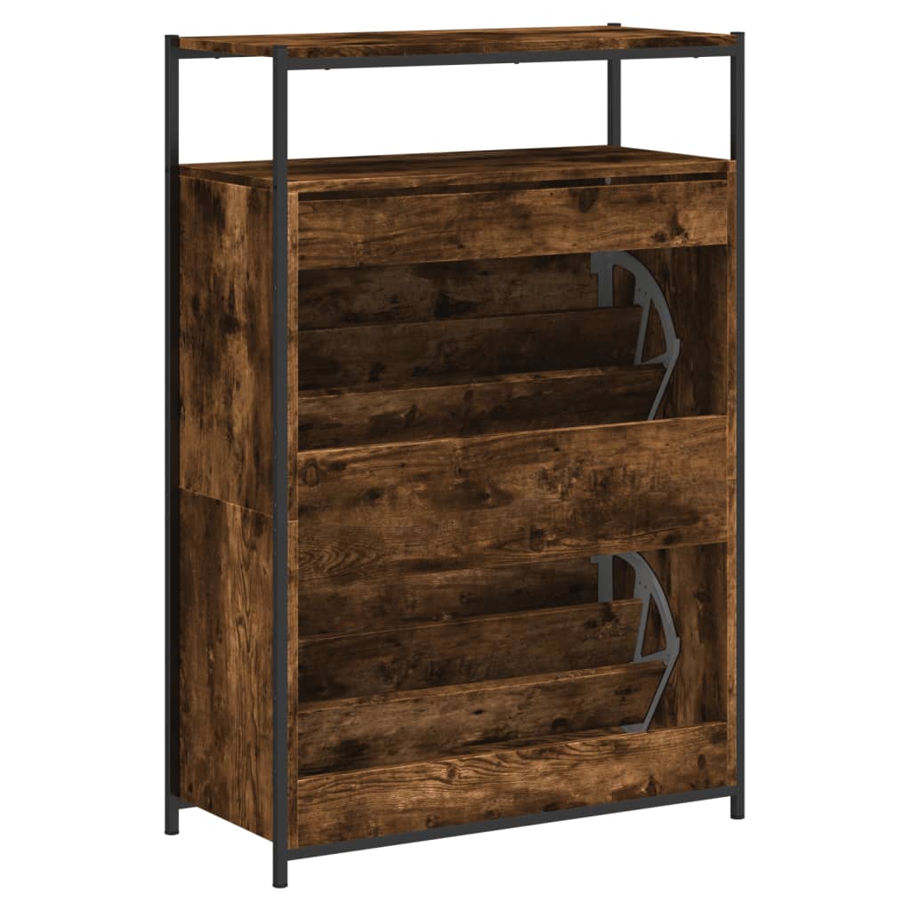 Schoenenkast 75x34x112 cm bewerkt hout gerookt eikenkleurig is nu te koop bij PeponiXL, paradijselijk wonen!