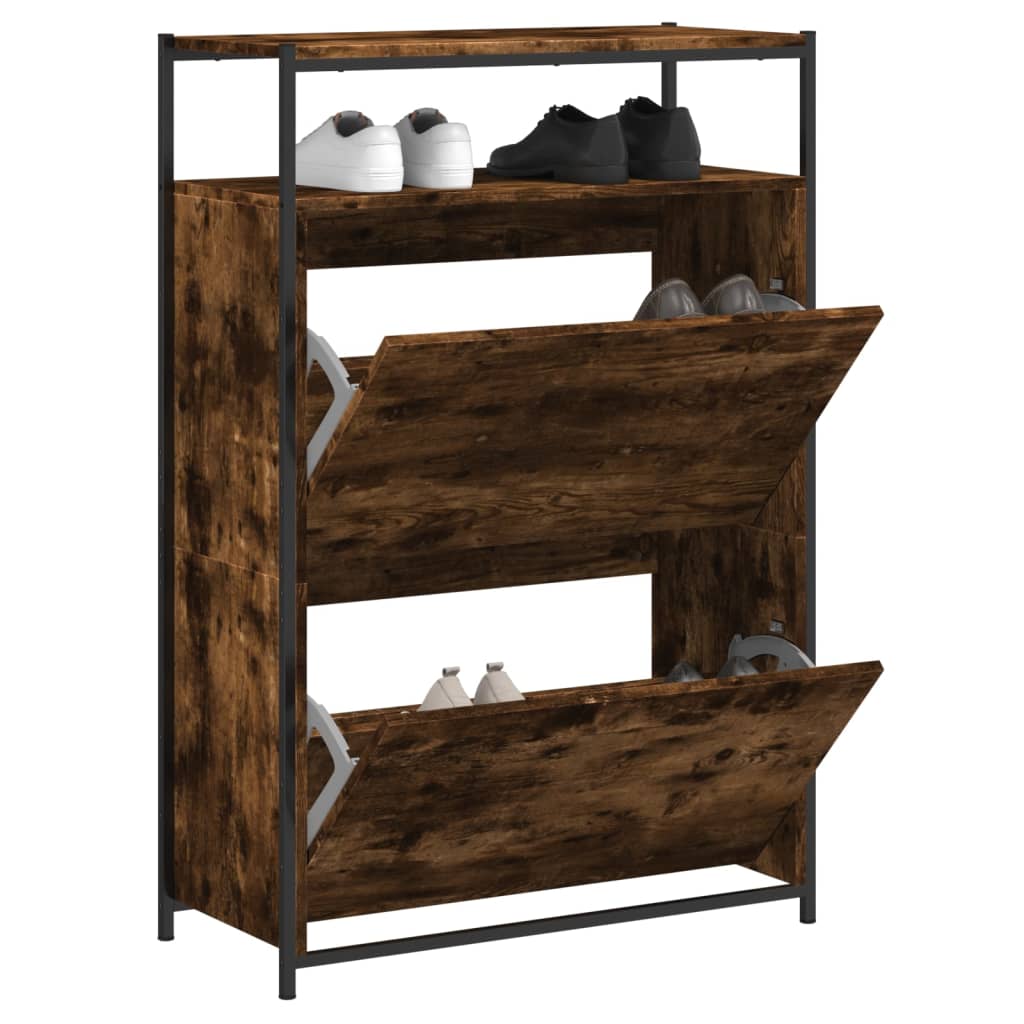 Schoenenkast 75x34x112 cm bewerkt hout gerookt eikenkleurig is nu te koop bij PeponiXL, paradijselijk wonen!
