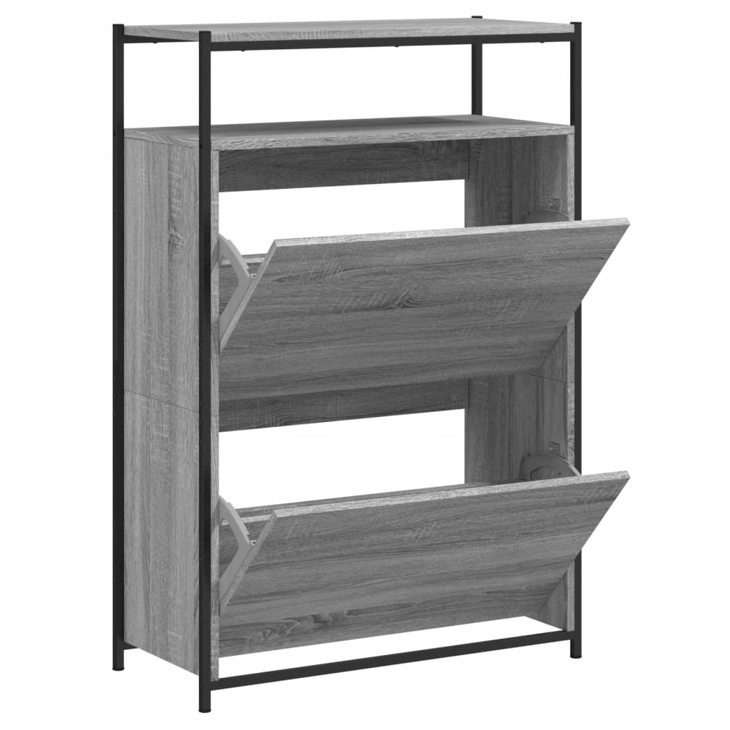 Schoenenkast 75x34x112 cm bewerkt hout grijs sonoma eikenkleur is nu te koop bij PeponiXL, paradijselijk wonen!