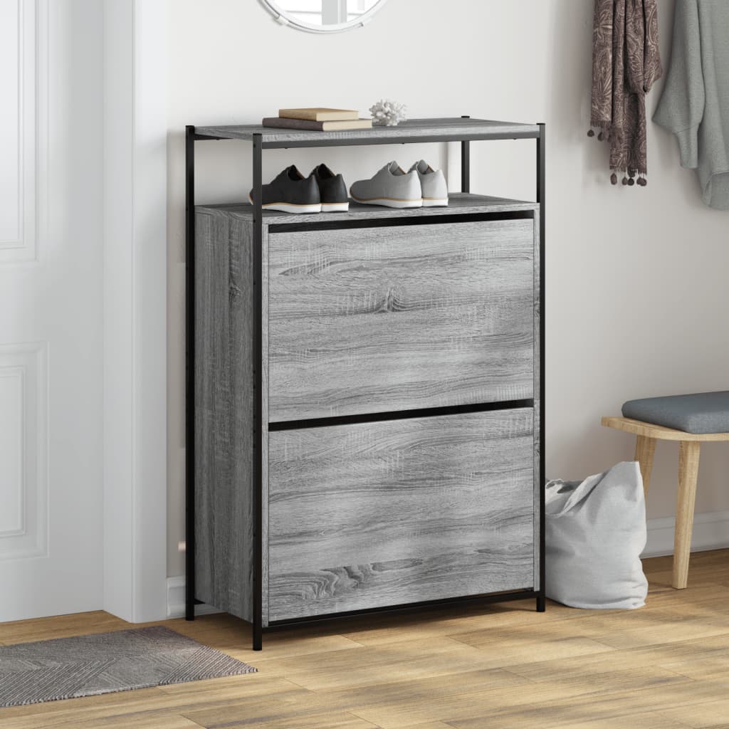 Schoenenkast 75x34x112 cm bewerkt hout grijs sonoma eikenkleur is nu te koop bij PeponiXL, paradijselijk wonen!
