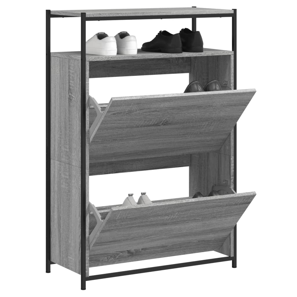 Schoenenkast 75x34x112 cm bewerkt hout grijs sonoma eikenkleur is nu te koop bij PeponiXL, paradijselijk wonen!
