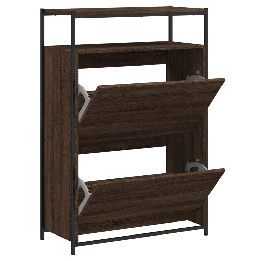 Schoenenkast 75x34x112 cm bewerkt hout bruin eikenkleur is nu te koop bij PeponiXL, paradijselijk wonen!