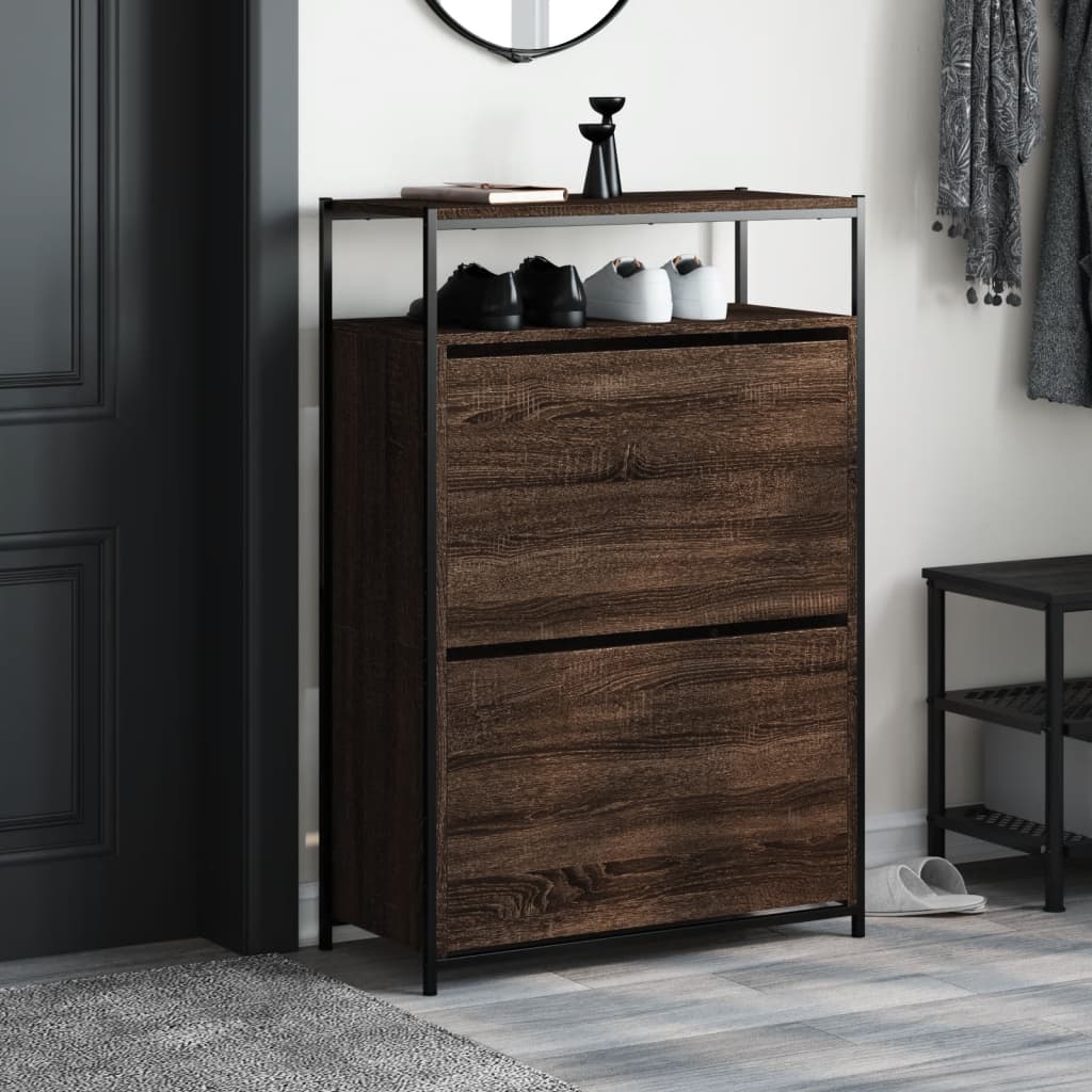 Schoenenkast 75x34x112 cm bewerkt hout bruin eikenkleur is nu te koop bij PeponiXL, paradijselijk wonen!