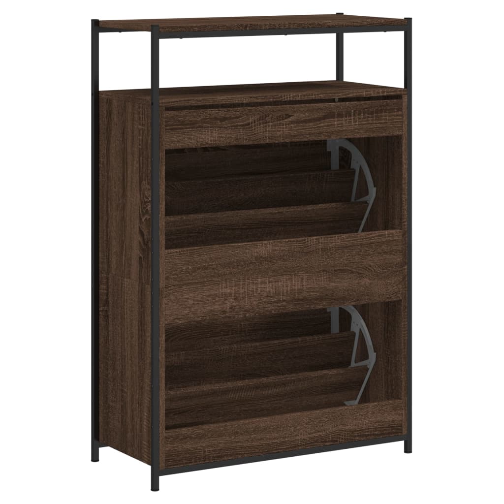 Schoenenkast 75x34x112 cm bewerkt hout bruin eikenkleur is nu te koop bij PeponiXL, paradijselijk wonen!