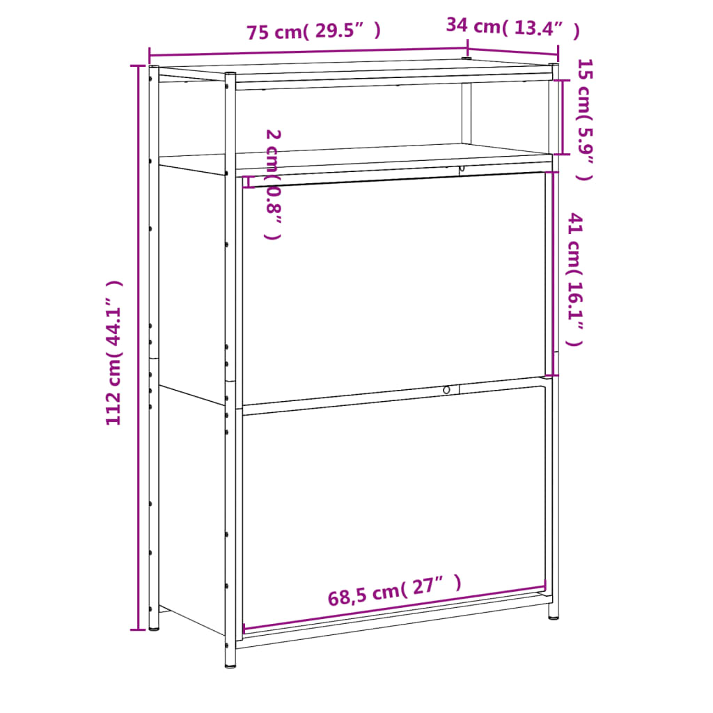Schoenenkast 75x34x112 cm bewerkt hout bruin eikenkleur is nu te koop bij PeponiXL, paradijselijk wonen!