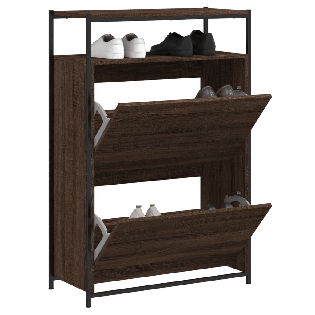 Schoenenkast 75x34x112 cm bewerkt hout bruin eikenkleur is nu te koop bij PeponiXL, paradijselijk wonen!