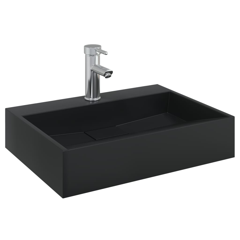 Wastafel 50x38x11 cm gegoten mineraal/marmer matzwart is nu te koop bij PeponiXL, paradijselijk wonen!