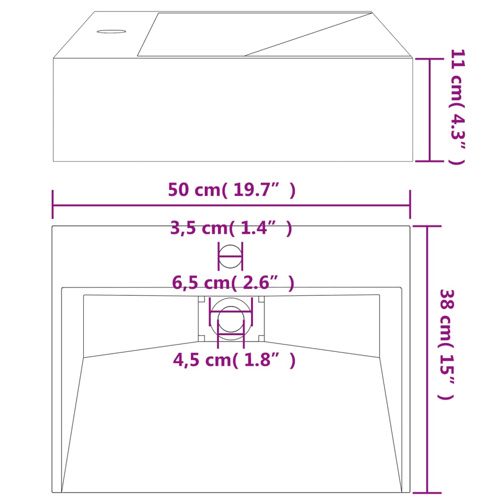 Wastafel 50x38x11 cm gegoten mineraal/marmer matzwart is nu te koop bij PeponiXL, paradijselijk wonen!