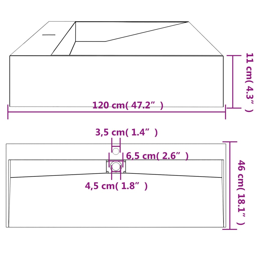 Wastafel 120x46x11 cm gegoten mineraal/marmer matzwart is nu te koop bij PeponiXL, paradijselijk wonen!