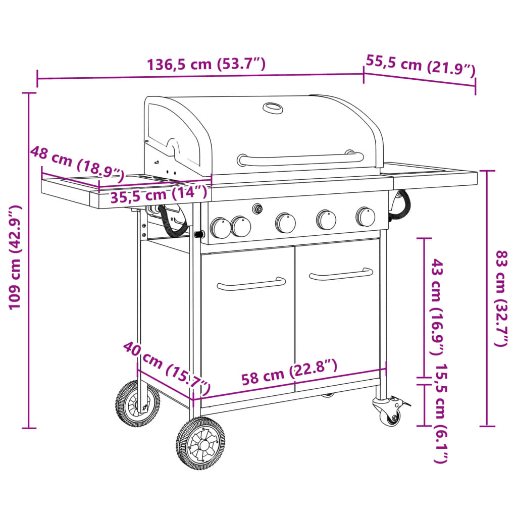Gasbarbecue met 5 branders gepoedercoat staal zwart is nu te koop bij PeponiXL, paradijselijk wonen!