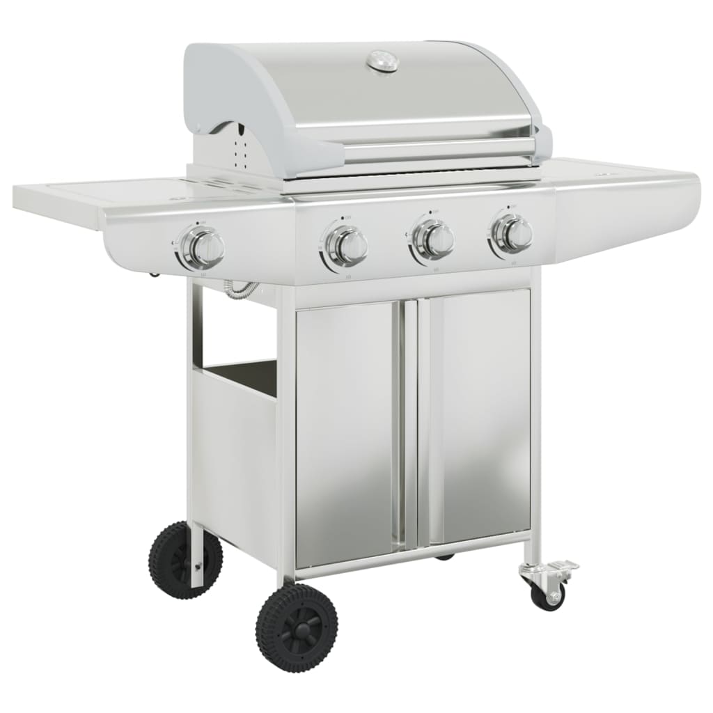 Gasbarbecue met 4 branders roestvrij staal zilverkleurig is nu te koop bij PeponiXL, paradijselijk wonen!